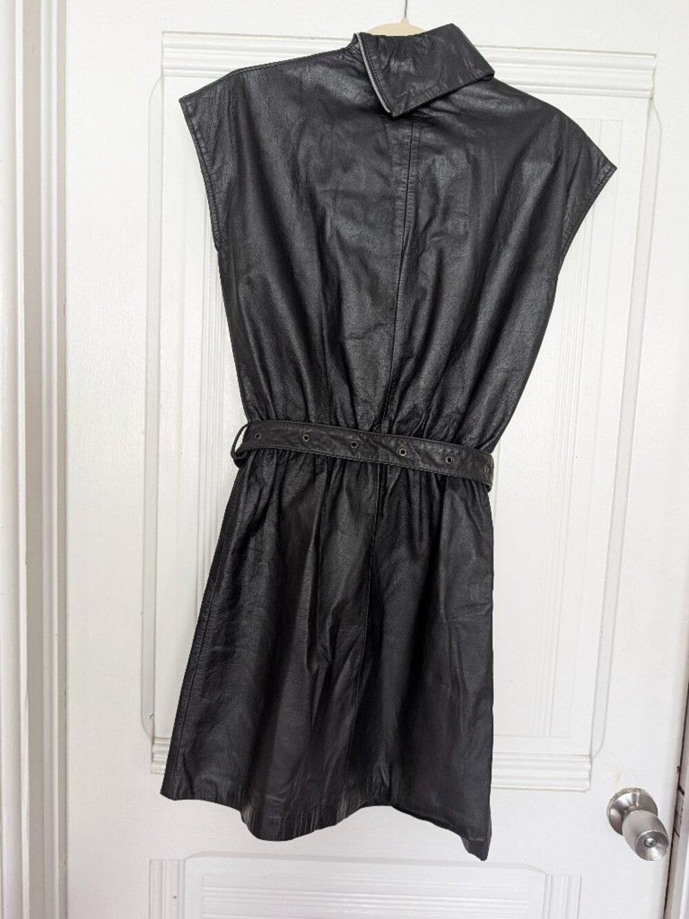 Vintage Berman's New Wave Punk Genuine Leather Zipper Dress - Picture 2 of 10